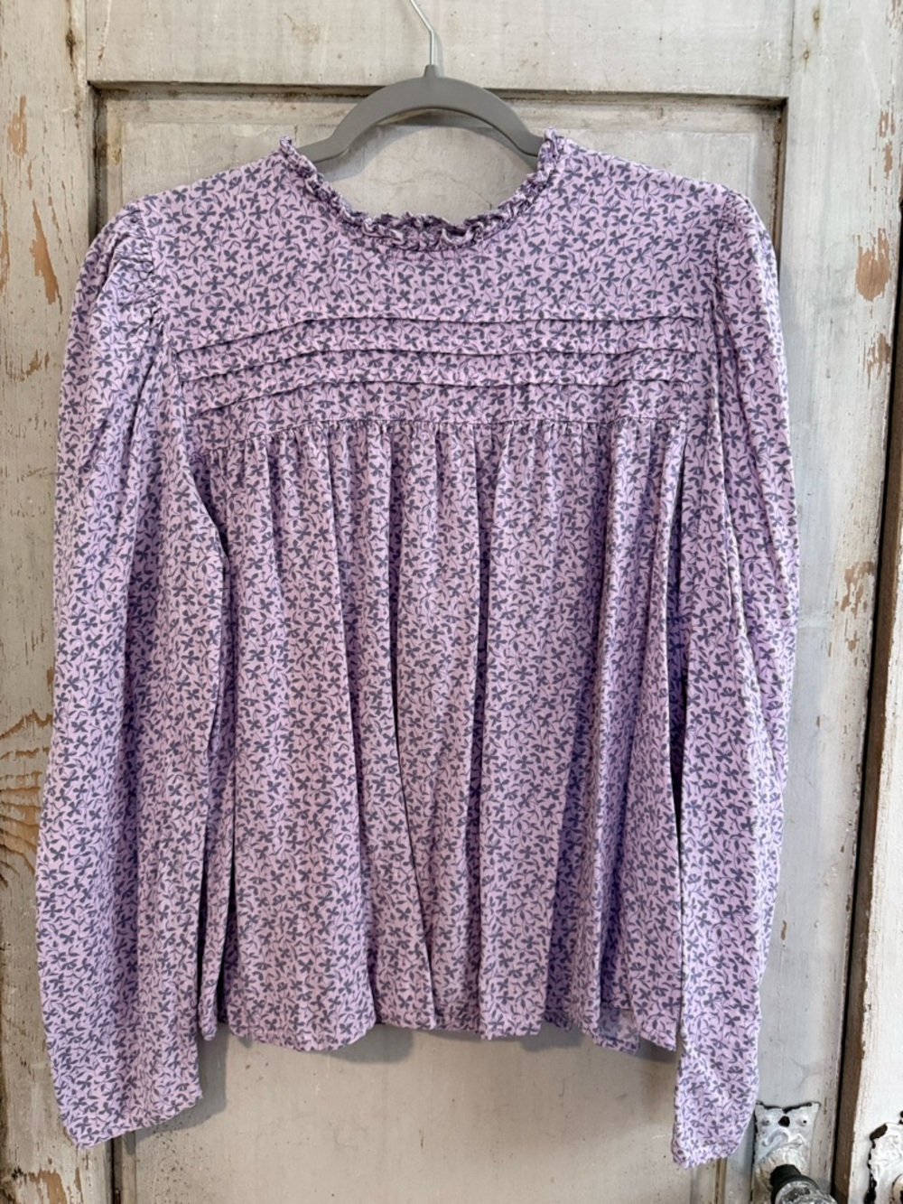 a new day Lavender Floral Pintuck Long-Sleeve Blouse